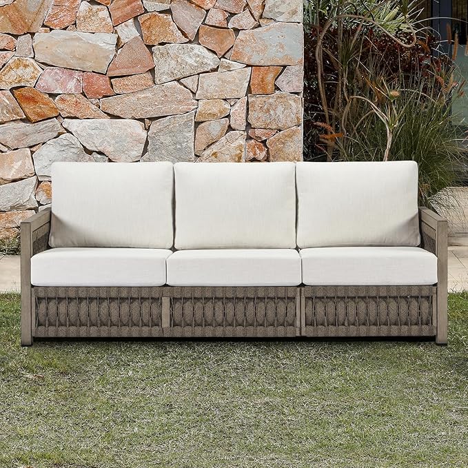 3 Seats Outdoor Sofa, Aluminum Patio Sofas Couch with Thick Cushions, Never-Rust 3-Seater Rope Weave Outside Patio Couch - Photo 2