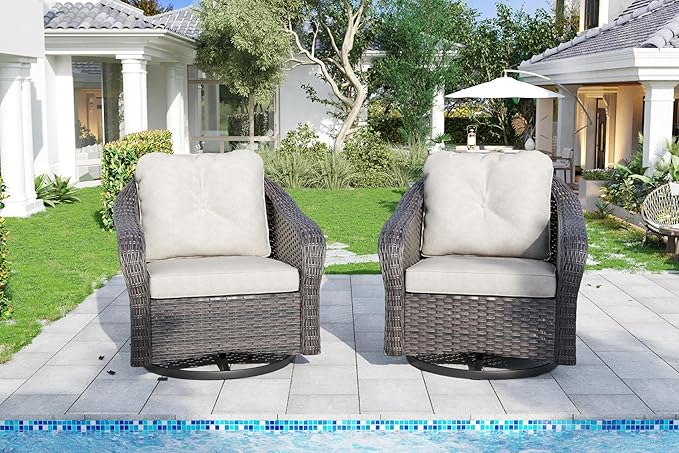 Wicker Swivel Rocking Chairs Set 2 - Photo 3