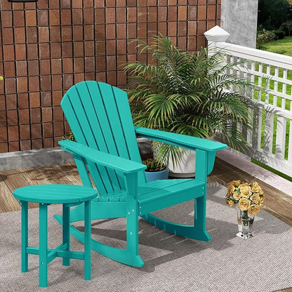 Costaelm Outdoor Adirondack Chair, All Weather Resistant Lawn Chairs Balcony Chair and Fire Pit Chairs, Deck Chairs Outdoor Porch Rocking Chair High Back HDPE Poly Lumber, Turquoise