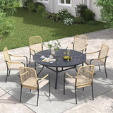 VICLLAX 50" Round Patio Table with Umbrella Hole, All Weather Metal Outdoor Dining Table for 6 - Photo 6