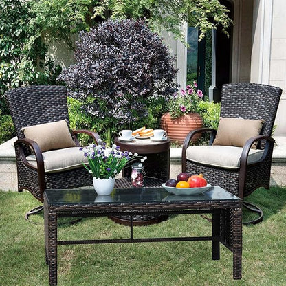 Rattan Wicker Side Table Glass Coffee Table for Outdoor Backyard Lawn Balcony Pool RectangleTempered Glass Top Wicker Rattan End Table Furniture with Storage (Brown3)