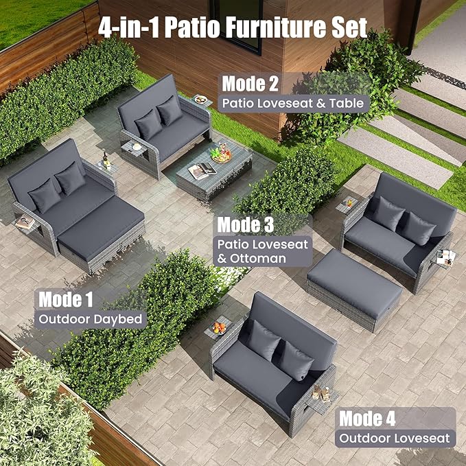 Tangkula Patio Rattan Daybed with 4-Level Adjustable Backrest - Photo 3