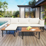 Modern Acacia Wood Patio Furniture Set with Removable Cushions, Coffee Table and Side Table - Photo 2
