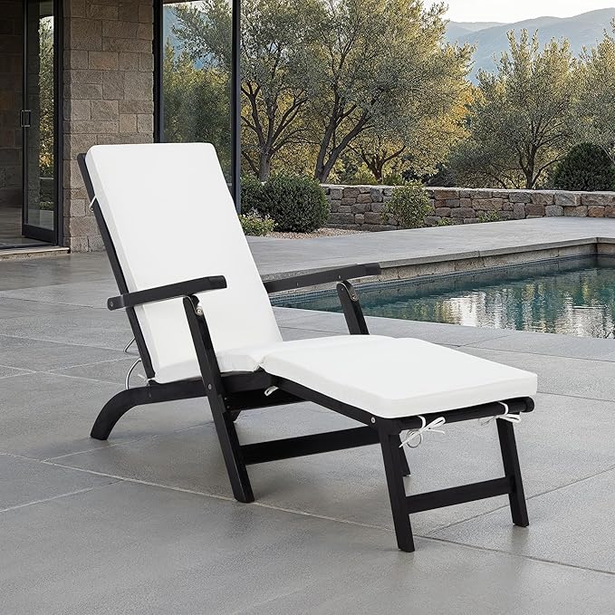SAFAVIEH Outdoor Collection Palmdale Black Solid Wood/Beige Cushion Chaise Lounge Chair (PAT7015G) - Photo 2