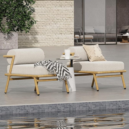Christopher Knight Home Dessa Patio Accent Chairs Set of 2, Wood-Like Club Chairs, Boucle Lounge Chair, Upholstered Armless Chair, Iron Frame Stable Seating for Garden Poolside Backyard, White+Teak