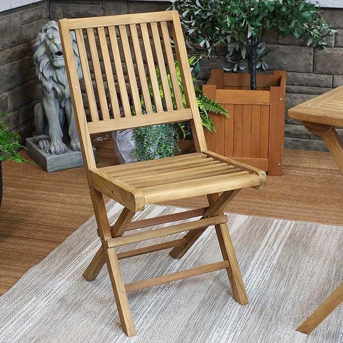 Sunnydaze Foldable Teak Wood Outdoor Chairs – Folding Patio Chair Set of 2 for Deck or Balcony – Wooden Teak Furniture - Photo 5