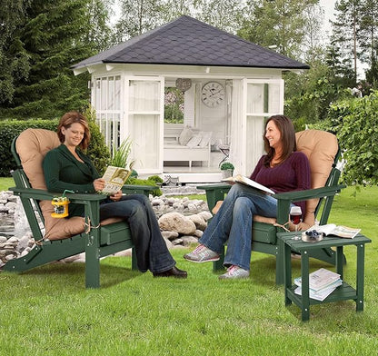 nalone Folding Adirondack Chairs Set of 2 with Cushion with Cup Holder, HDPE Plastic Oversized Patio Chair Weather Resistant, Used in Outdoor, Fire Pit, Deck, Garden, Campfire Chairs (Green)