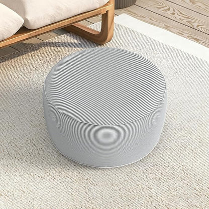 LVTXIII Indoor/Outdoor Extra Large Inflatable Ottoman Pouf D31 x H14 Inch, Round Footstool with Handle, Weather-Resistant Portable Furniture for Patio, Camping, Beach, Strip Grey