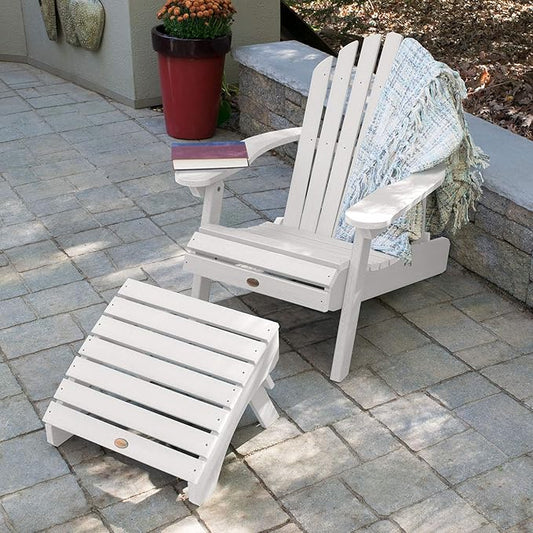 highwood AD-KITCHL1-WHE Hamilton Folding & Reclining Adirondack Chair with Ottoman, White
