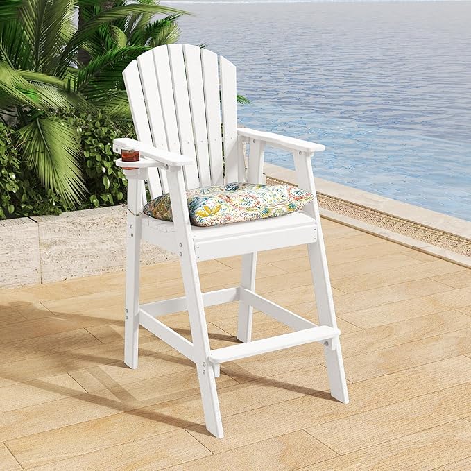 Sundale Outdoor Adirondack Bar Stool, Patio HDPE Bar Chair with Backrest - Photo 2