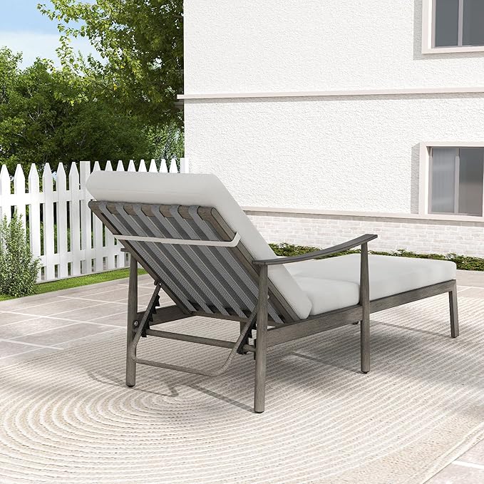 HAPPATIO Outdoor Chaise Lounge Set of 3, Aluminum Pool Chair with Adjustable Backrest and Cushion, Curved Armrest - Photo 5