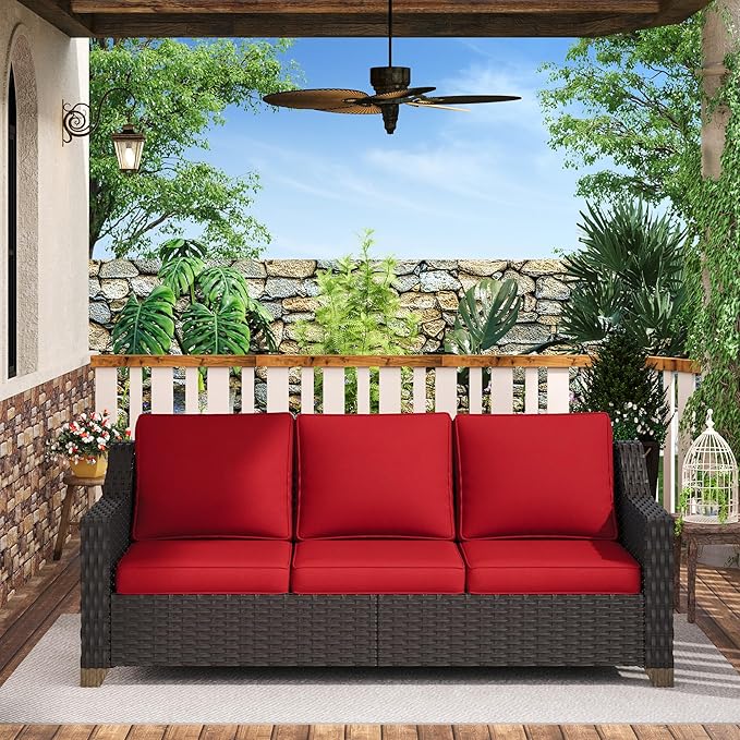 77'' Patio Sofa, All Weather Outdoor Rattan Wicker 3-Seat Sofa High Back Couch with Premium Cushions for Garden - Photo 7