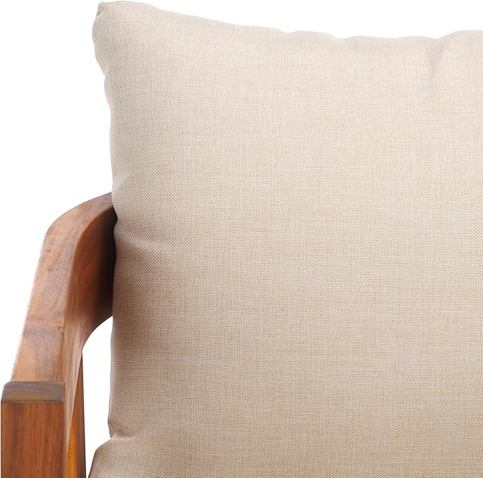SAFAVIEH Outdoor Collection Owen Natural Brown/Taupe Cushion Solid Wood Chair Set of 2 - Photo 10