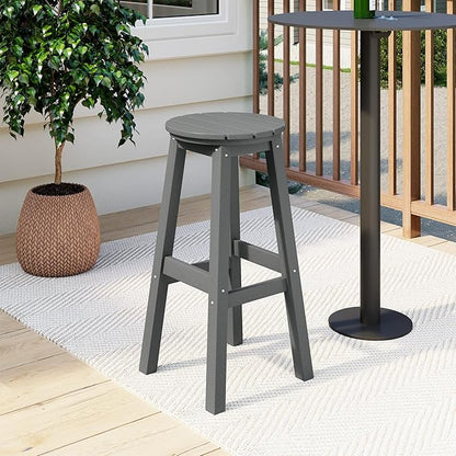 Costaelm 29" Height Outdoor Bar Stools, All-Weather Bar Stools, Adirondack Poly Patio Round Bar Stool for Patio, Deck, Kitchen Counter and Garden, Gray