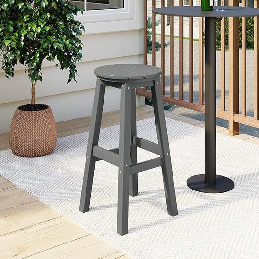 Costaelm 29" Height Outdoor Bar Stools, All-Weather Bar Stools, Adirondack Poly Patio Round Bar Stool for Patio, Deck, Kitchen Counter and Garden, Gray