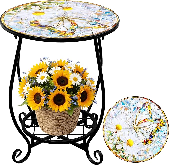 Outdoor Patio Side Table - 14" Metal Small Round Coffee Tables - Photo 1