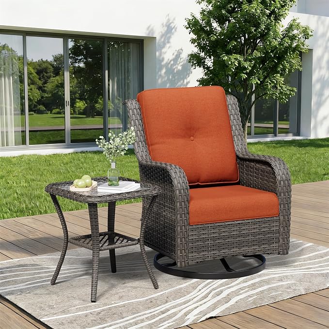 2 Pieces Outdoor Swivel Rocker Patio Chairs Set - Outdoor Wicker Patio Furniture Sets with 1 Side Table - Photo 1