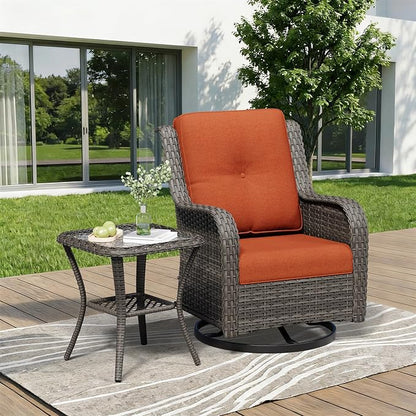 2 Pieces Outdoor Swivel Rocker Patio Chairs Set - Outdoor Wicker Patio Furniture Sets with 1 Side Table, Olefin Fabric Cushions Suitable for Backyard Deck and Porch, Orange