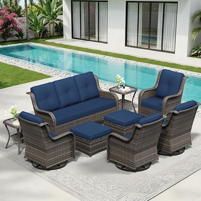 9 Piece Outdoor Wicker Patio Furniture Set, Outdoor Swivel Rocker Patio Chairs Set with Thickened Olefin Cushions - Photo 9