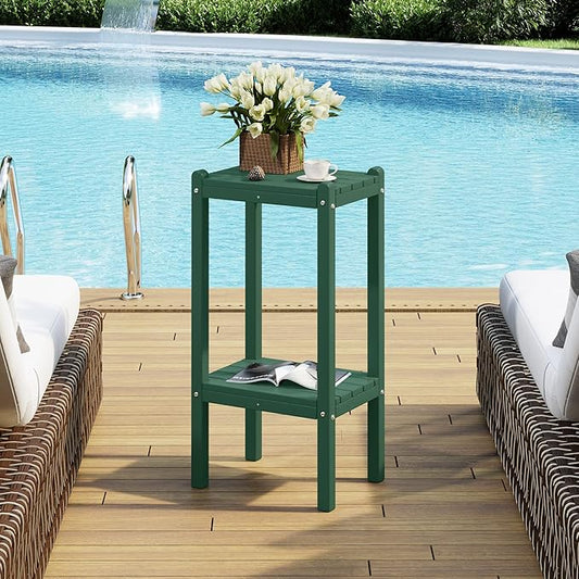 Costaelm Outdoor Side Table, 2-Tier Small Patio Coffee Tables for Outside, Outdoor End Tables for Patio, Adirondack Side Table for Outside, Outside Table for Pool, Porch, Garden, Dark Green