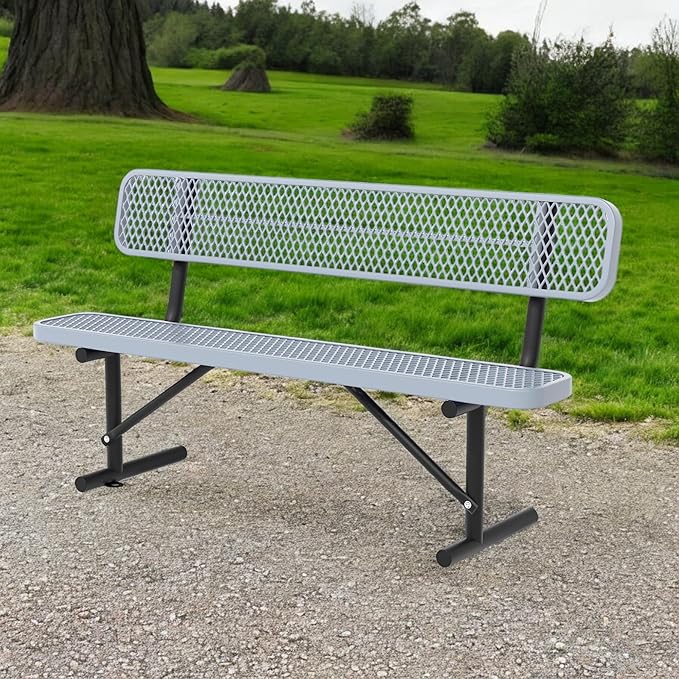 72" Metal Park Benches for Outside - Gray Outdoor Benches Heavy Duty Garden Weatherproof Bench with Backrest, Buddy Bench for Schools,Commercial Benches for Shopping Mall, Store, Yard, Patio