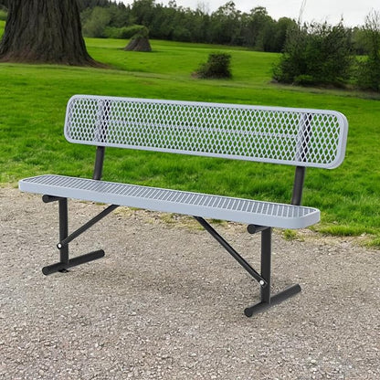72" Metal Park Benches for Outside - Gray Outdoor Benches Heavy Duty Garden Weatherproof Bench with Backrest, Buddy Bench for Schools,Commercial Benches for Shopping Mall, Store, Yard, Patio