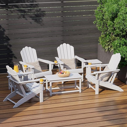 Costaelm Lakeview 7-Piece HDPE Outdoor Patio Furniture Adirondack Conversation Set, White