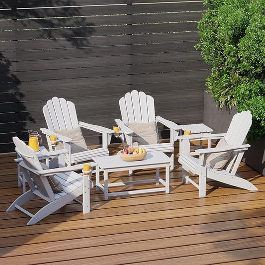 Costaelm Lakeview 7-Piece HDPE Outdoor Patio Furniture Adirondack Conversation Set, White