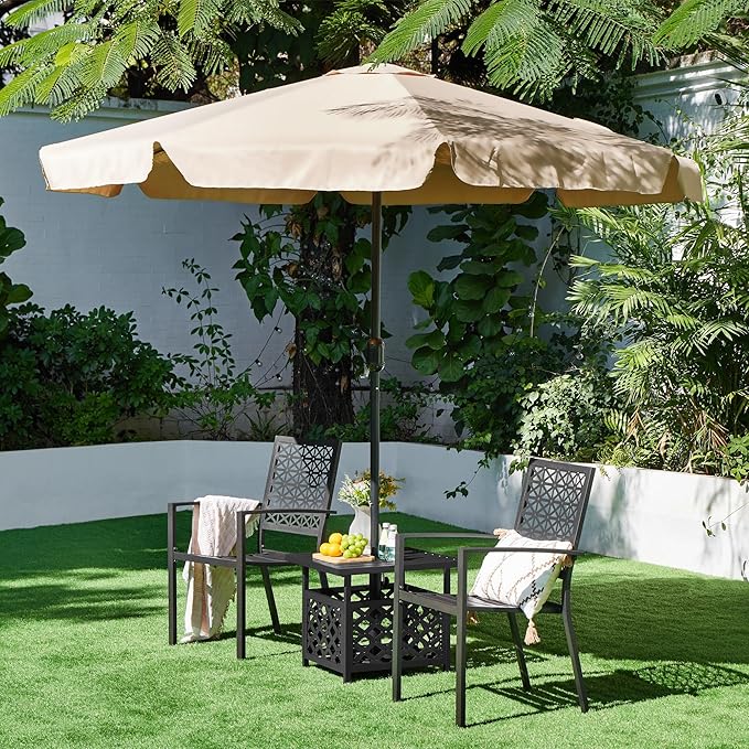 Yaheetech Outdoor Side Table with Umbrella Hole, Outdoor Table Base Metal Patio Side Table Coffee Table End Table for Garden, Pool, Deck