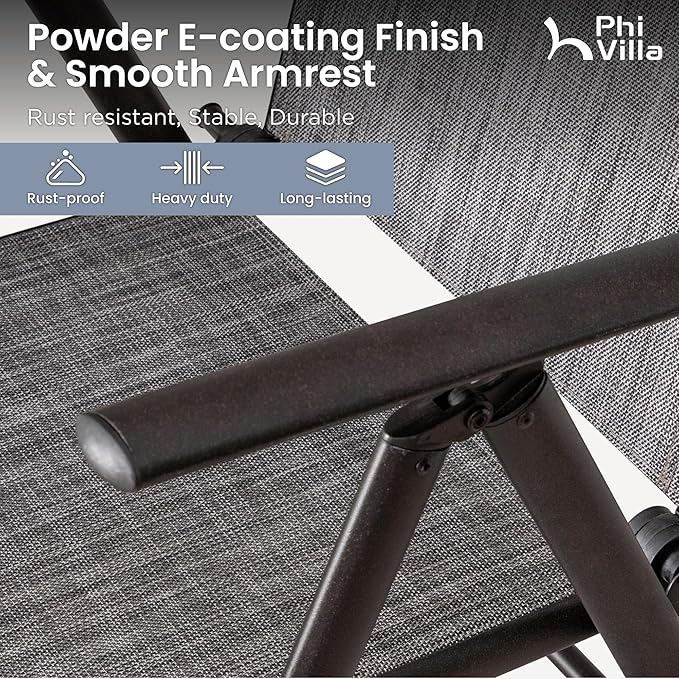 PHI VILLA Outdoor Patio Folding Chairs Set of 6, Portable Patio Dining Chairs with Adjustable Backrest for Outside - Photo 6