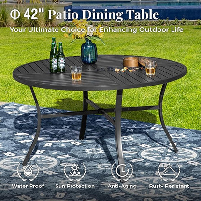 Outdoor Patio Round Dining Table, 42"x 42" Metal Small Round Table with Adjustable Umbrella Hole, All Weather Wrought Iron Black Outdoor Table for Deck Lawn Garden Backyard, Black