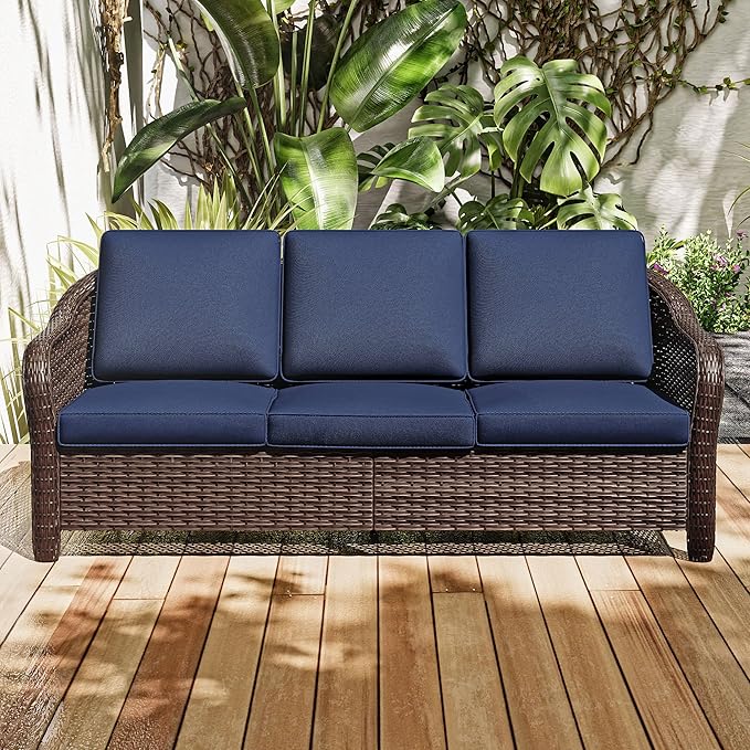 78" Wicker 3-seat Sofa, Outdoor Conversation Furniture, All-Weather Rattan Couch - Photo 6