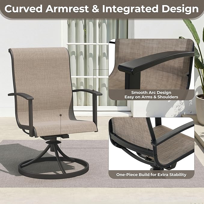 Grand patio Outdoor Swivel Dining Chairs 6-Piece Patio Dining Chair Set Mesh Sling Patio High Back Swivel Rockers, Mixed Coffee