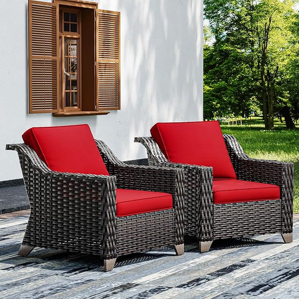Joyside Wicker Patio Chairs Set of 2, Outdoor Rattan Furniture with Wide Armrest and Thick Cushions - Photo 1