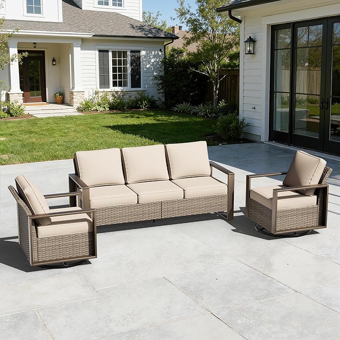 Wicker Patio 75" Sofa Set with 2 Swivel Chairs - Photo 2