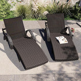 80.3” Outdoor Chaise Lounge, Pool Lounge Chairs Set of 2, Brown Wicker Recliner Chair with Pull-Out Side Table - Photo 4