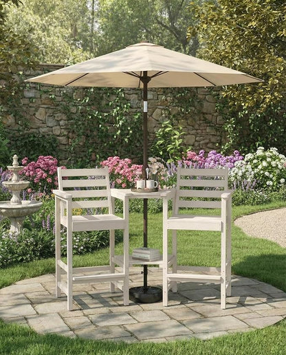 Tall Adirondack Chairs Set of 2, Bar Height HDPE Outdoor Chairs with Connecting Tray & Umbrella Hole, Balcony Patio Adirondack Chairs for Deck, Garden, Lawn (White)