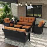 7 Piece Patio Furniture Set, All-Weather Wicker Outdoor Conversation Set with Swivel Rocking Chair and 6 Inch Thick - Photo 1