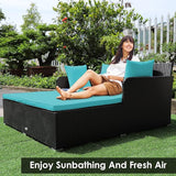 COSTWAY Outdoor Patio Rattan Daybed, Sponge Cushioned Loveseat Sofa with 4 Pillows, Wicker Furniture Sunbed for Balcony - Photo 5