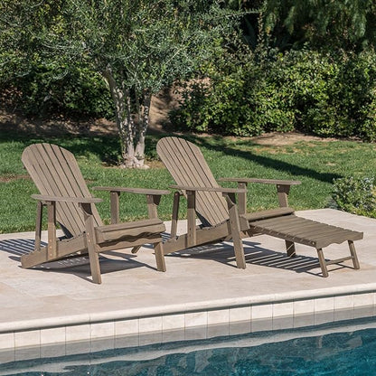 GDFStudio Noble House Hayle Reclining Wood Adirondack Chair w/Footrest (Set of 2) Grey