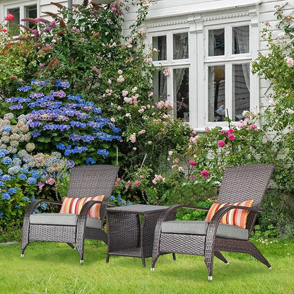 Wicker Adirondack Chair Fire Pit Chairs Oversized Comfy Patio Chairs Outdoor Wicker Rattan Chairs with Cushion Grey Low Deep Seating High Back with Pillow for Outside Backyard Deck Porch Lawn