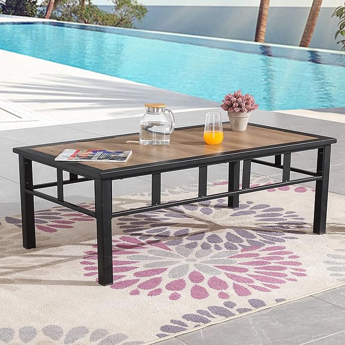 LOKATSE HOME Outdoor Dining Patio Steel Frame Furniture Metal Rectangle Table for Garden, Backyard, Poolside, Brown&Black