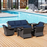 7 Pieces Outdoor Conversation Furniture Set - 77" Patio Sofa, 2 Armchairs, 2 Swivel Glider Chairs, 1 Side Table - Photo 6