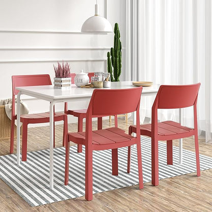 VECELO 4 Pack Stackable Dining Chairs, Plastic Patio Chairs for Indoor Outdoor Use in Kitchen, Poolside, No Assembly, Modern Red