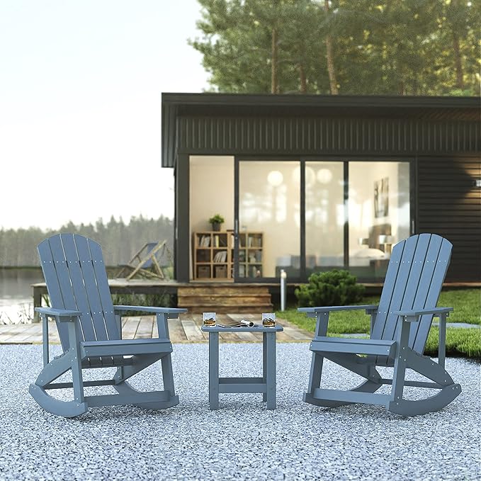 Flash Furniture Set of 2 Savannah Adirondack Rocking Chairs - Commercial Grade All-Weather Sea Foam Poly Resin Wood - Photo 2