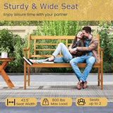 Tangkula Patio Acacia Wood Bench, Wooden 2-Person Outside Chair w/Curved Armrests, Slatted Seat & Backrest - Photo 6