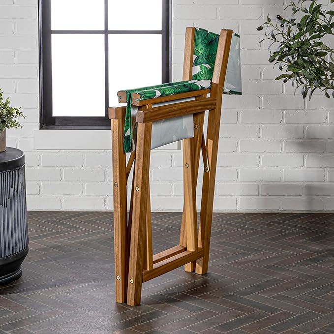 JONATHAN Y DRC1001A-SET2 Cukor Classic Vintage Outdoor Acacia Wood Folding Director Chair with Canvas Seat Mid-Century, Modern, Traditional, Classic, Coastal, Green Leaf/Teak Brown (Set of 2)