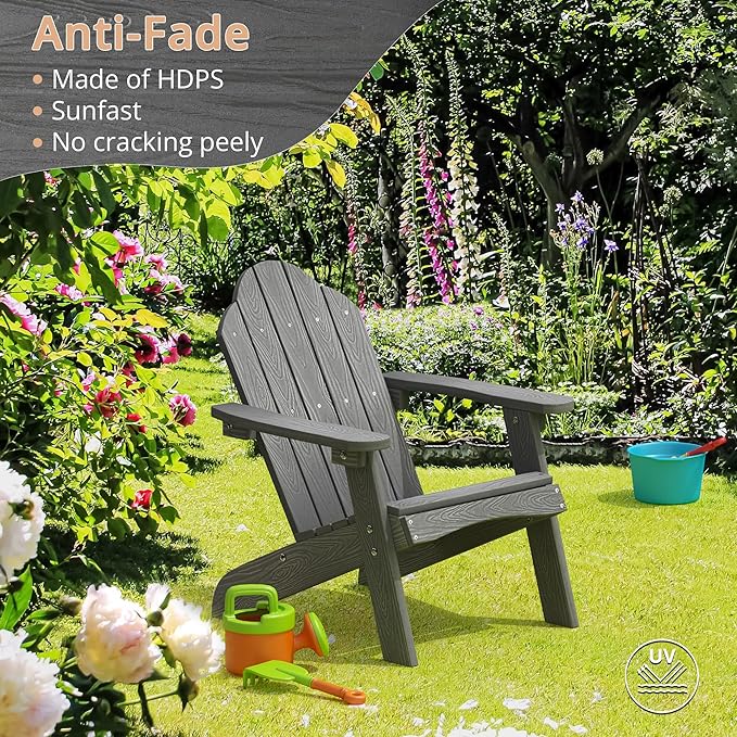 LUE BONA Kids Adirondack Chair, Gray Poly Lumber Plastic Chair, Toddler Adirondack Chair Weather Resistant, Kids Outdoor Patio Adirondack Lounge Chair for Balcony, Backyard, Preschool