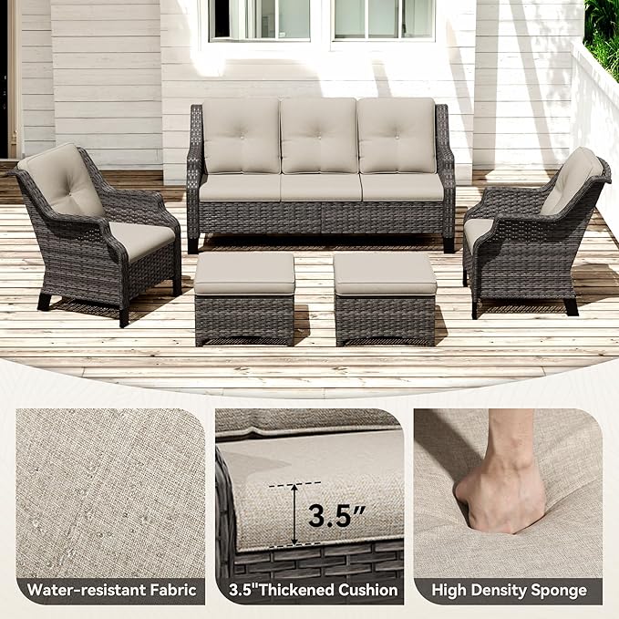 Patio Furniture Set 5 Pieces, Outdoor Wicker Furniture with Coffee Table and Side Table - Photo 4