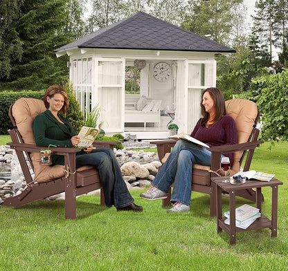 nalone Folding Adirondack Chairs Set of 2 with Cushion with Cup Holder, HDPE Plastic Oversized Patio Chair Weather Resistant, Used in Outdoor, Fire Pit, Deck, Garden, Campfire Chairs